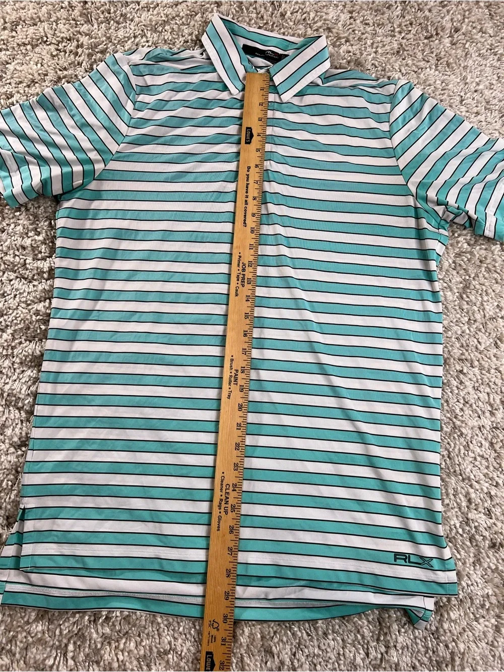Ralph Lauren RLX Striped Teal and White Polo Shirt